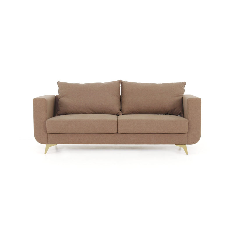 Beige three seater sofa front view