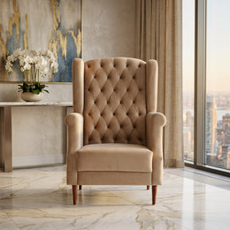 Beige Tufted Wingback Armchair in luxury interior