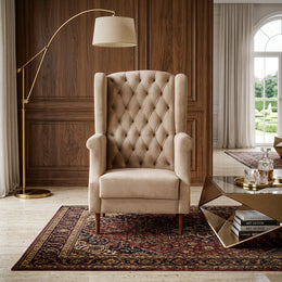 Beige wingback chair styled view