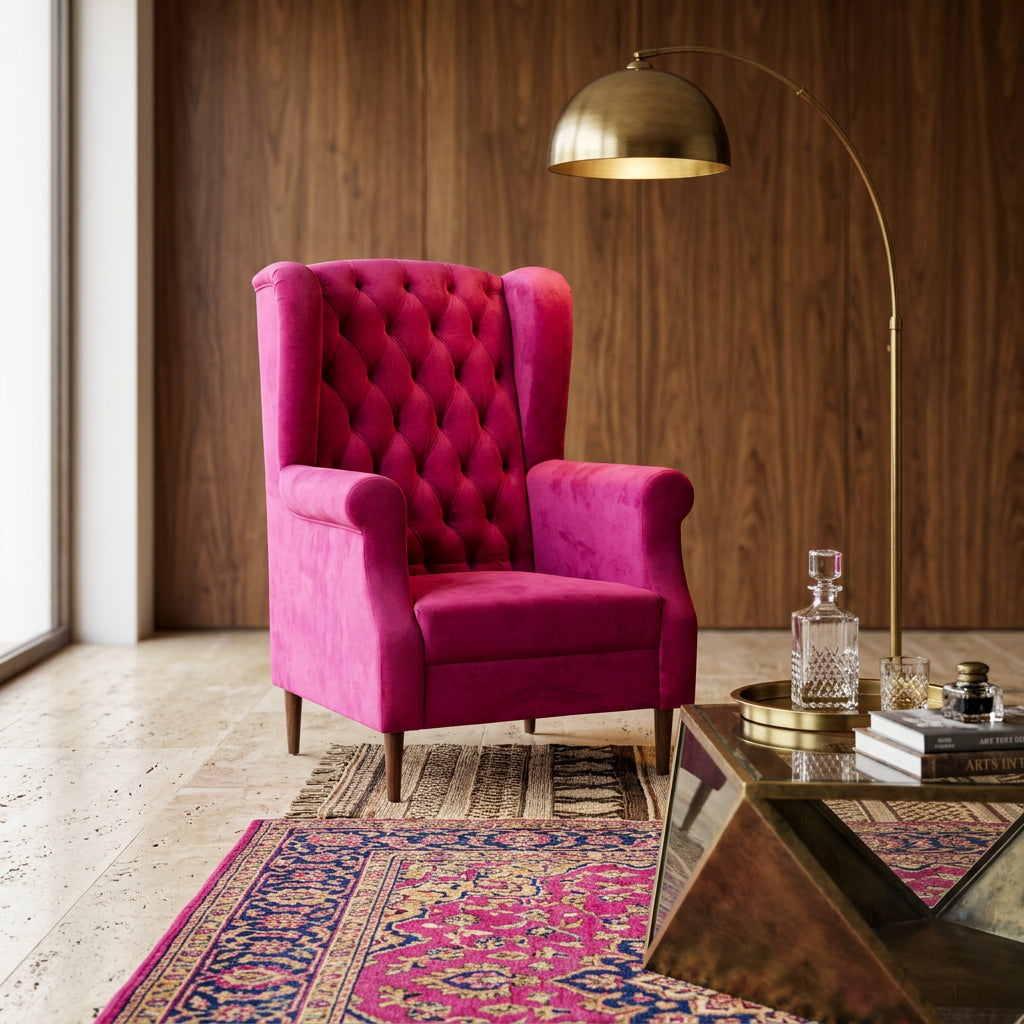 Fuchsia wingback chair styled view