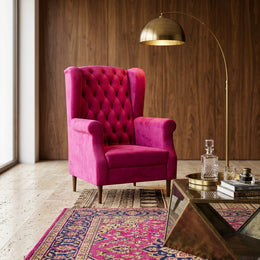 Fuchsia wingback chair styled view