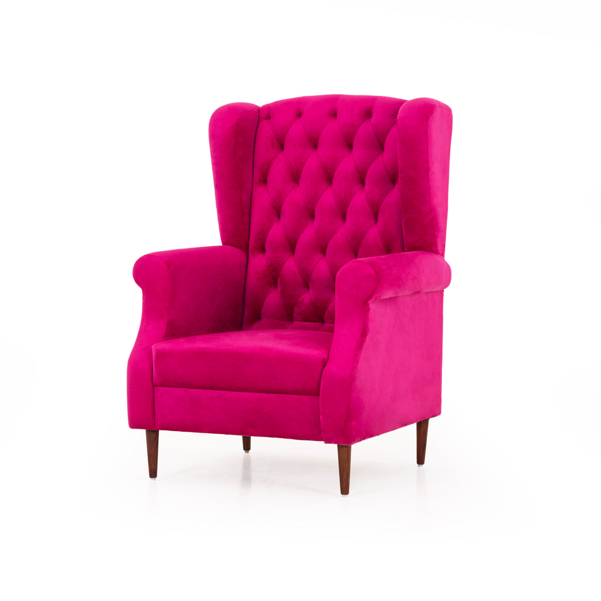 Fuchsia wingback chair angled view