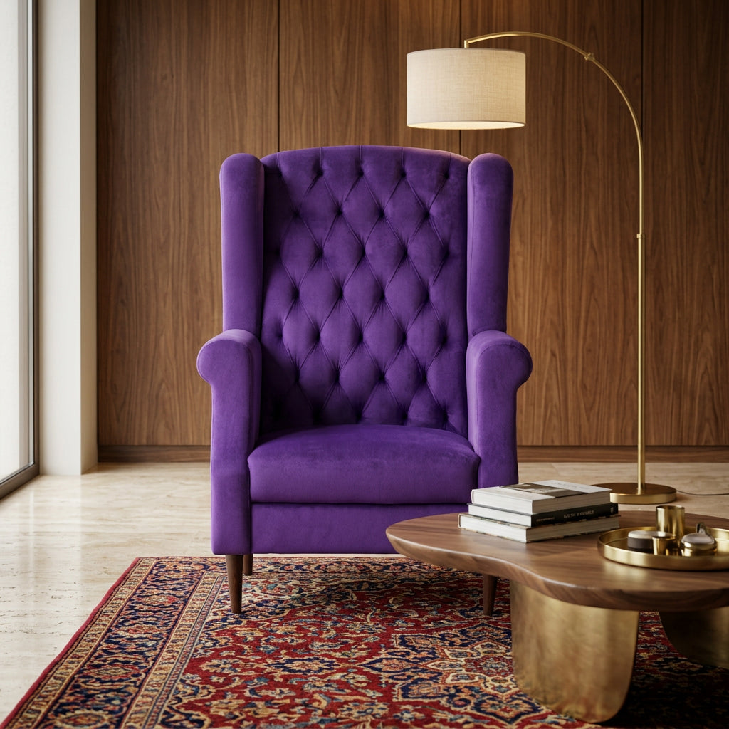 Purple wingback chair styled view