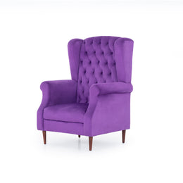 Purple wingback chair angled view