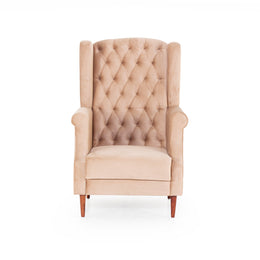 Beige wingback chair front view