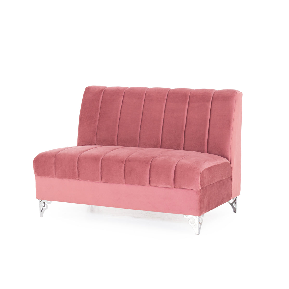 Rose pink settee angled view