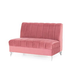 Rose pink settee angled view
