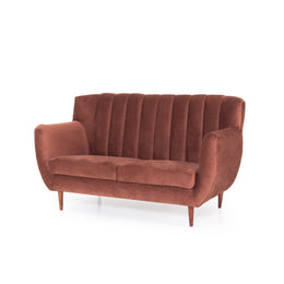 Rust velvet sofa angled view
