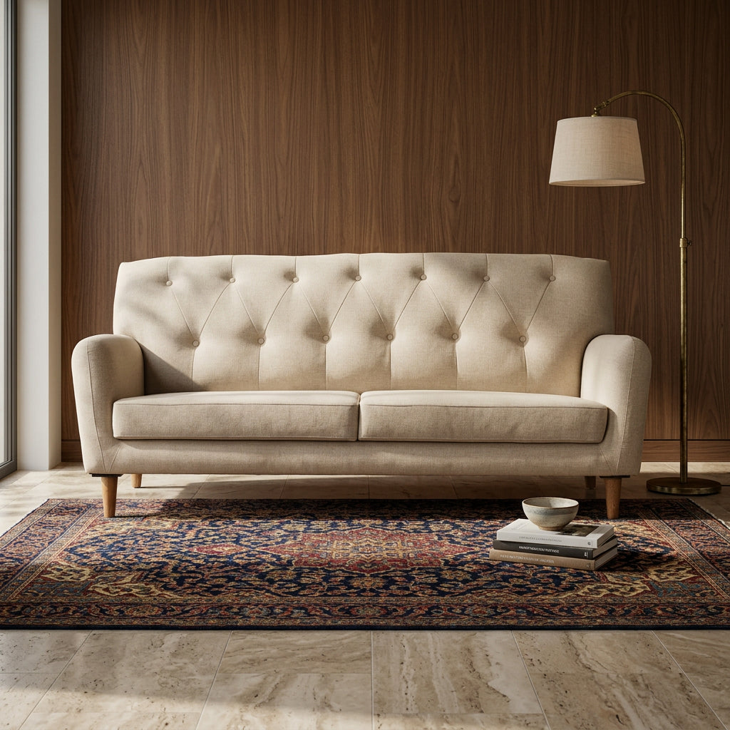 Ivory beige sofa styled view