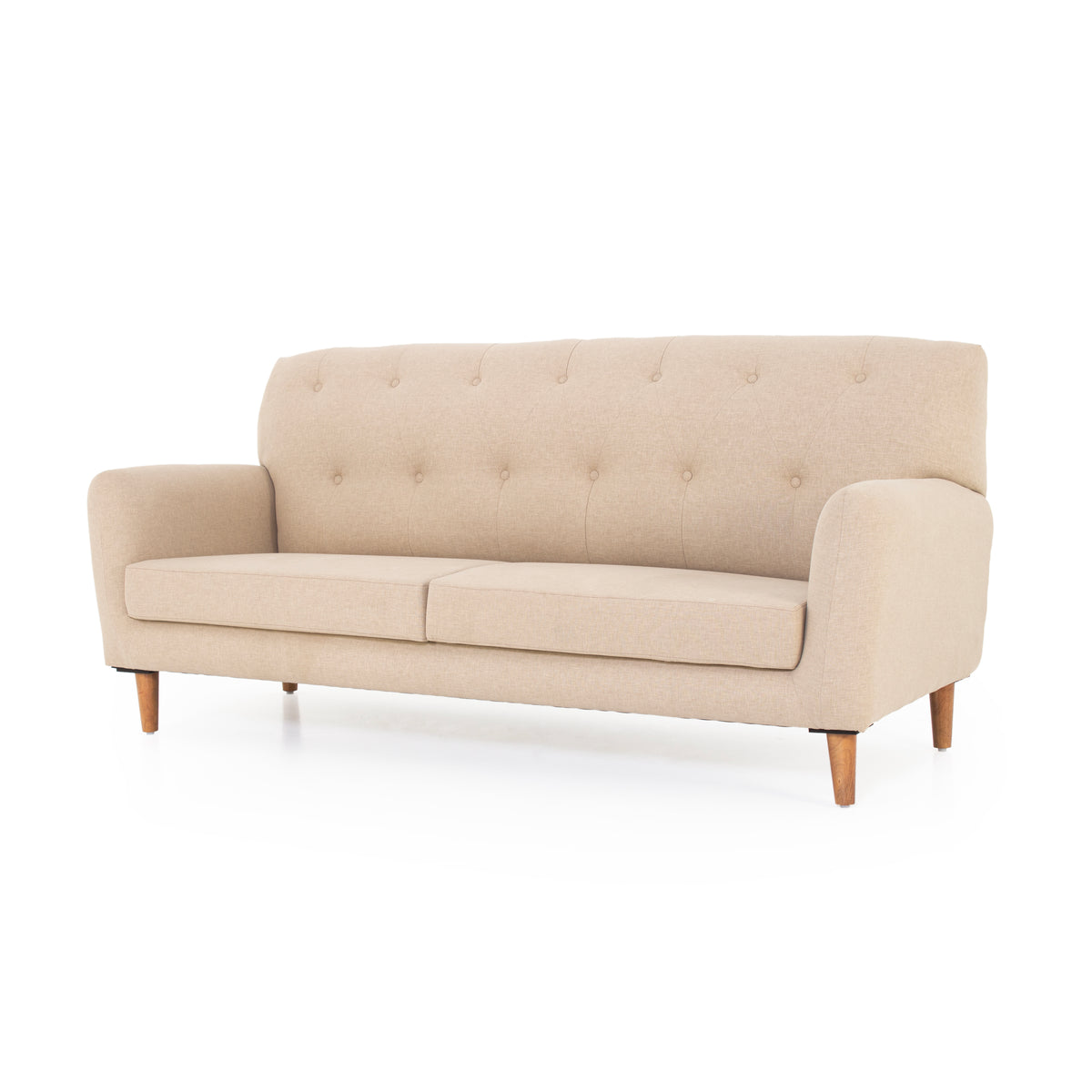 Ivory beige sofa angled view
