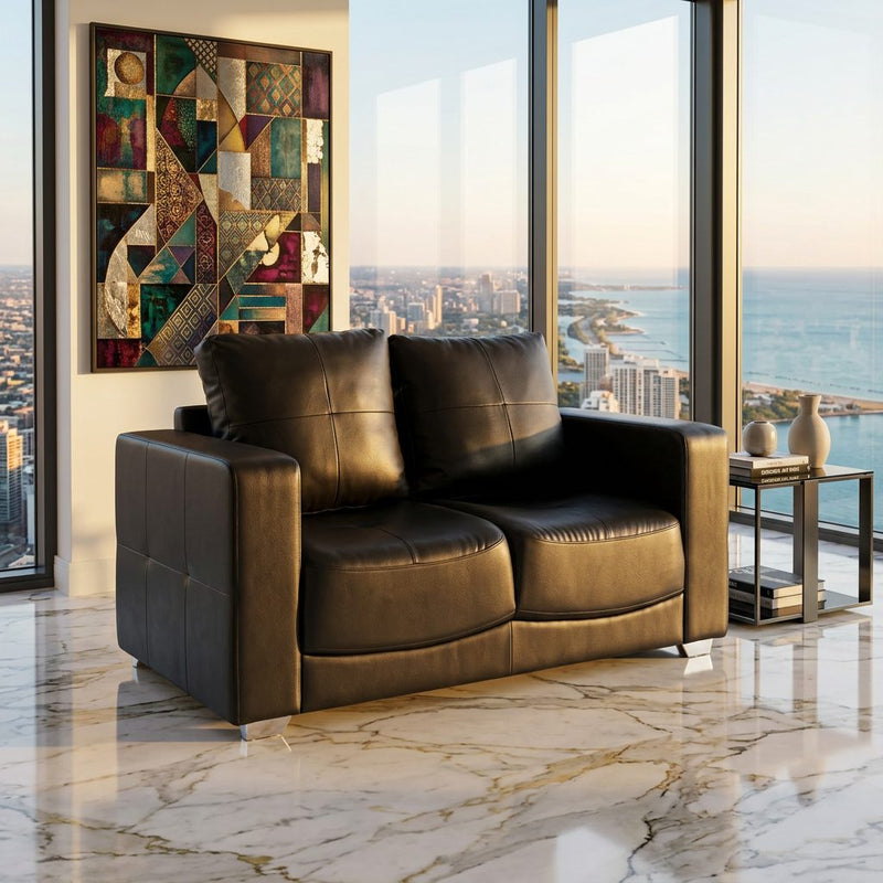 Black Faux Leather 2 Seater Sofa in luxury interior