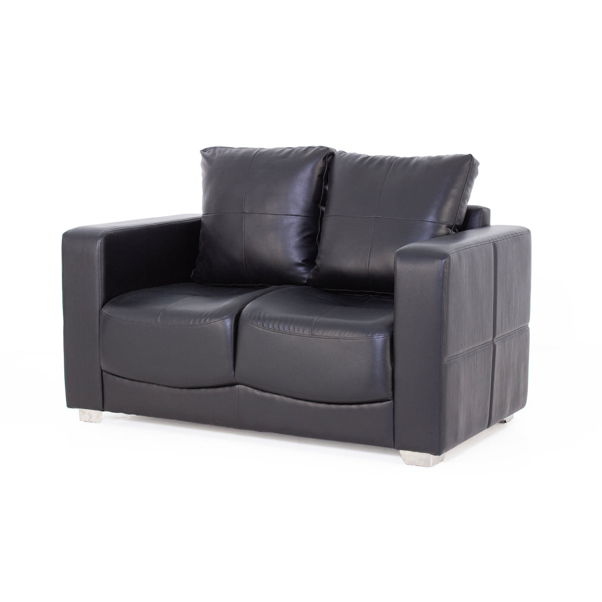 Black two seater sofa angled view