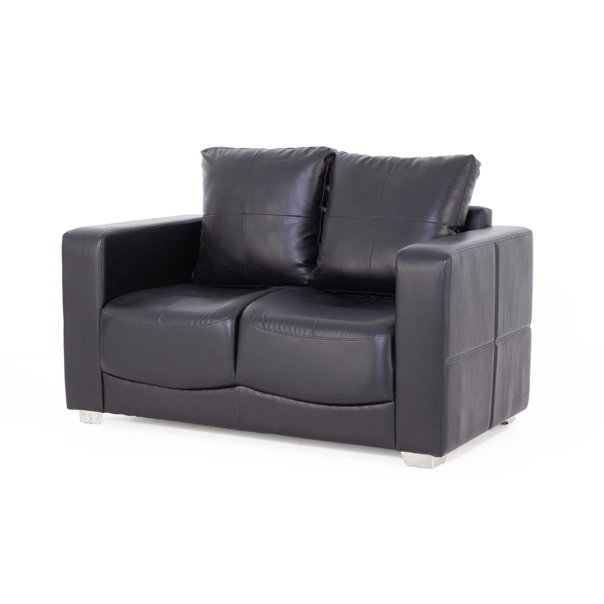 Black two seater sofa angled view