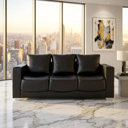 Black Faux Leather 3 Seater Sofa in luxury interior