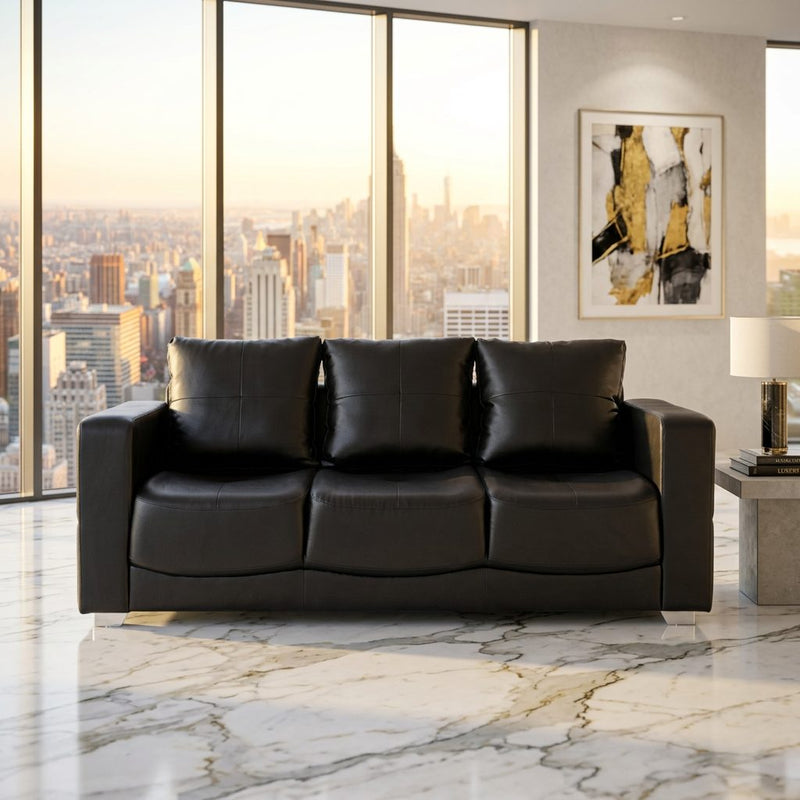 Black Faux Leather 3 Seater Sofa in luxury interior