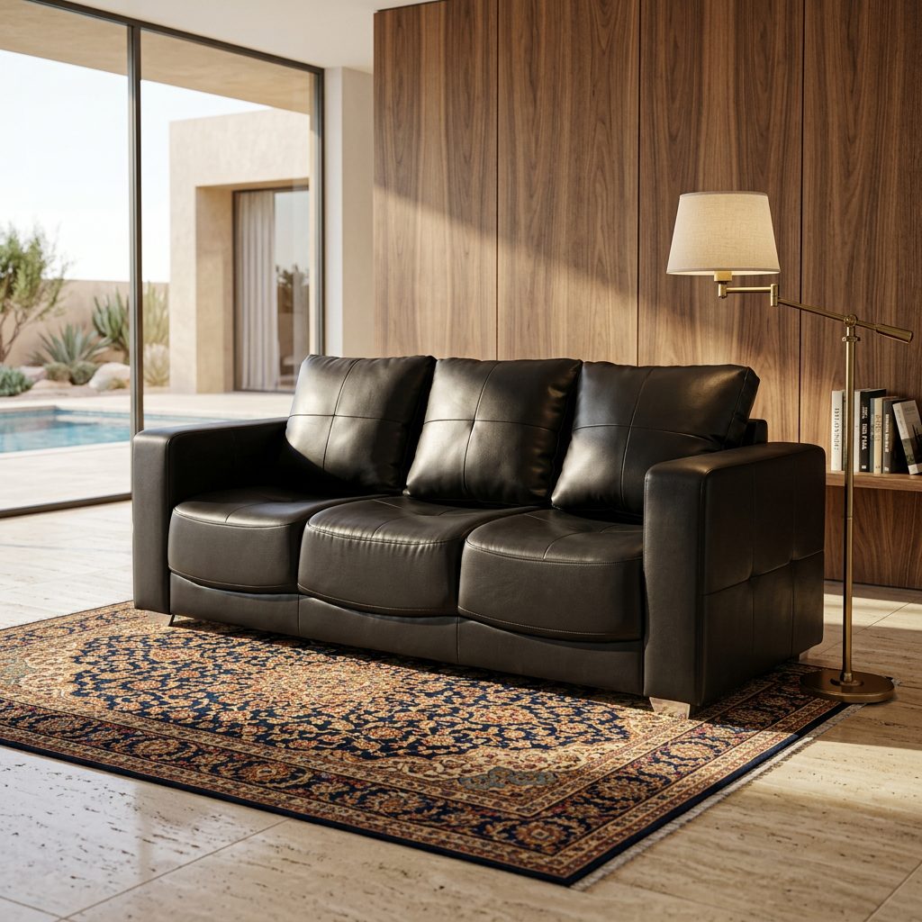 Black three seater sofa styled view