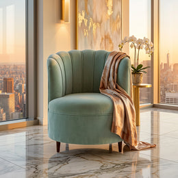 Mint Green Velvet Barrel Accent Chair in luxury interior