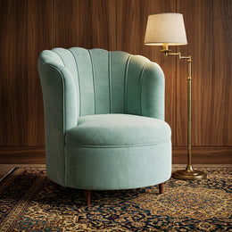 Mint green barrel chair styled view