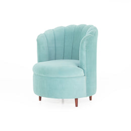 Mint green barrel chair angled view