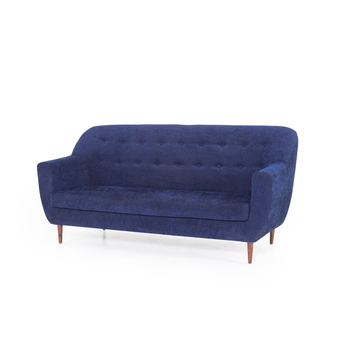Navy blue three seater angled view