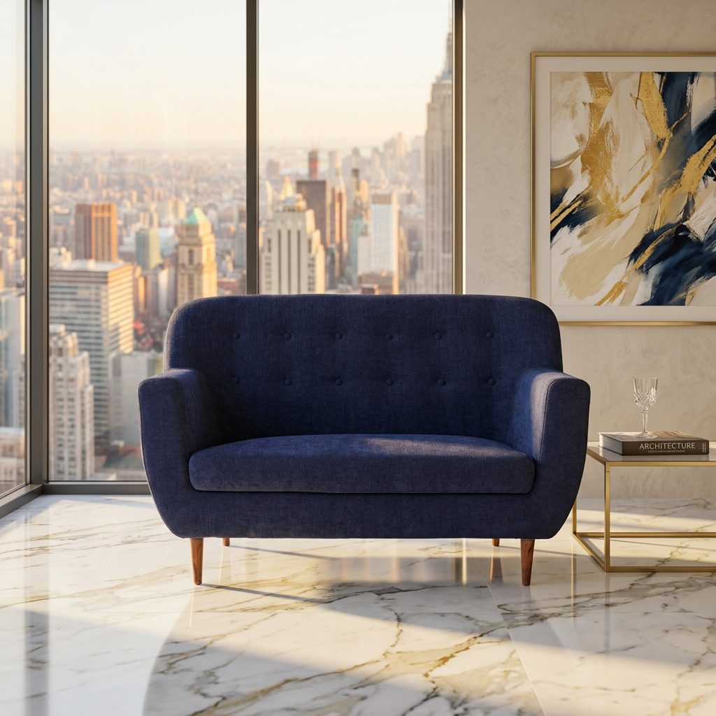 Navy Blue Tufted 2 Seater Sofa in luxury interior