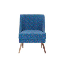 Blue printed accent chair front view