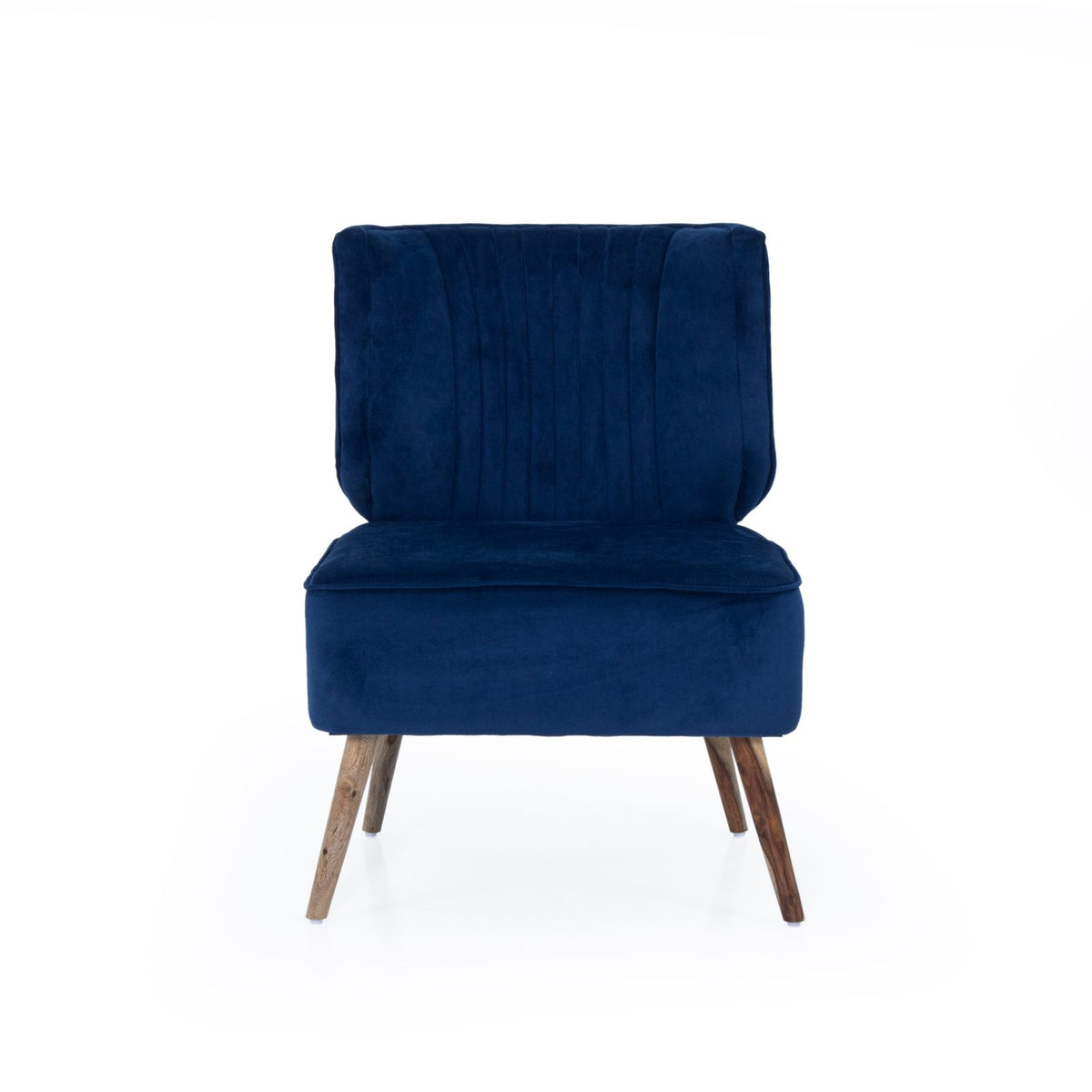 Navy blue armless accent chair front view