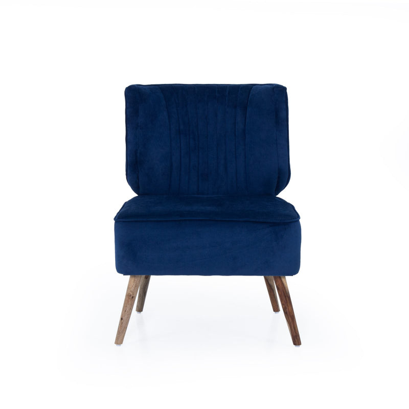 Navy blue armless accent chair front view