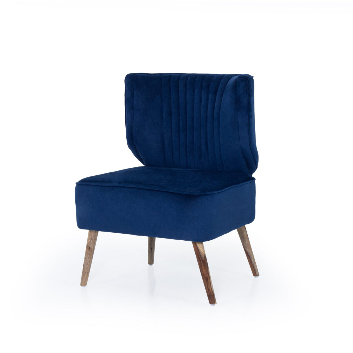 Navy blue armless accent chair angled view