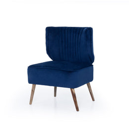 Navy blue armless accent chair angled view