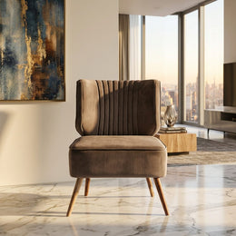 Grey Velvet Channel Tufted Armless Accent Chair in luxury interior