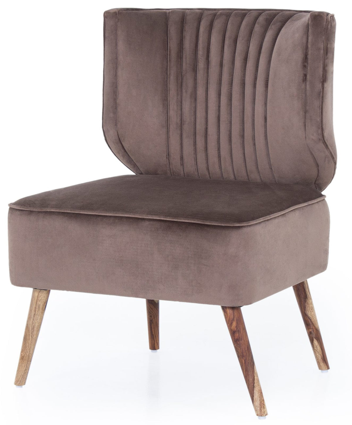 Grey armless accent chair angled view