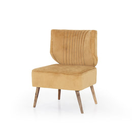Mustard yellow armless accent chair angled view