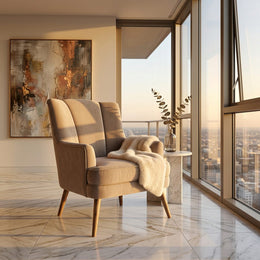 Beige Fabric Shell Back Accent Armchair in luxury interior