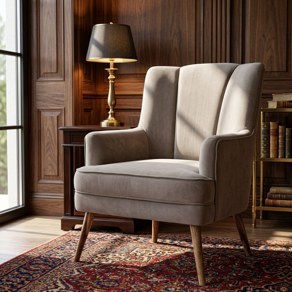 Beige shell back armchair styled view