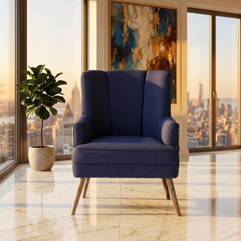 Navy Blue Fabric Shell Back Accent Armchair in luxury interior