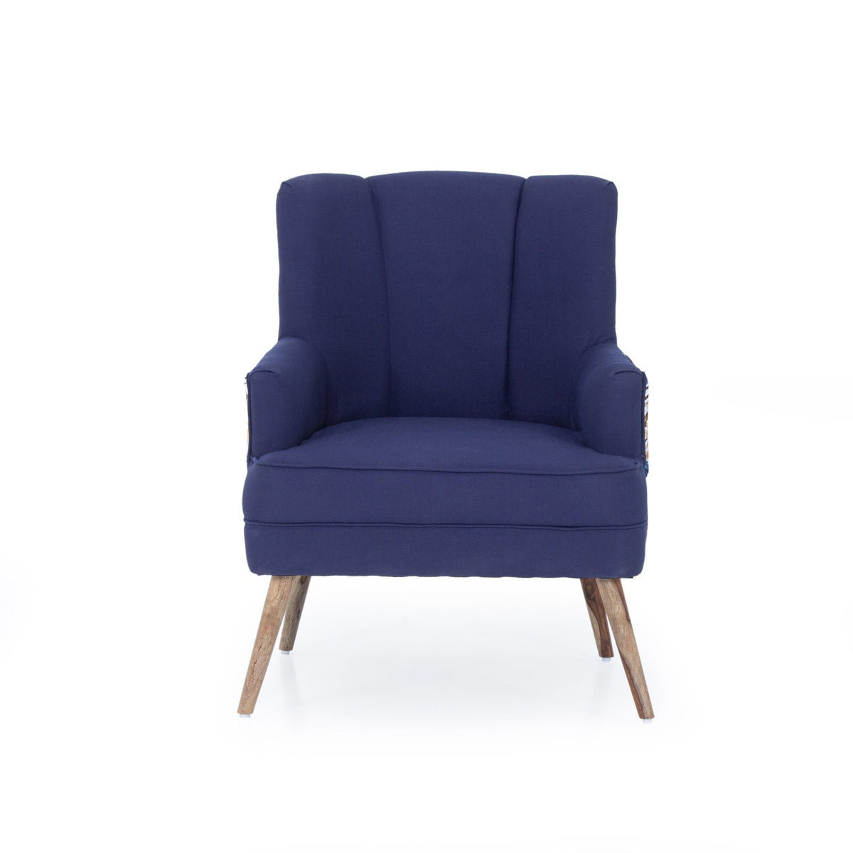 Navy blue shell back armchair front view