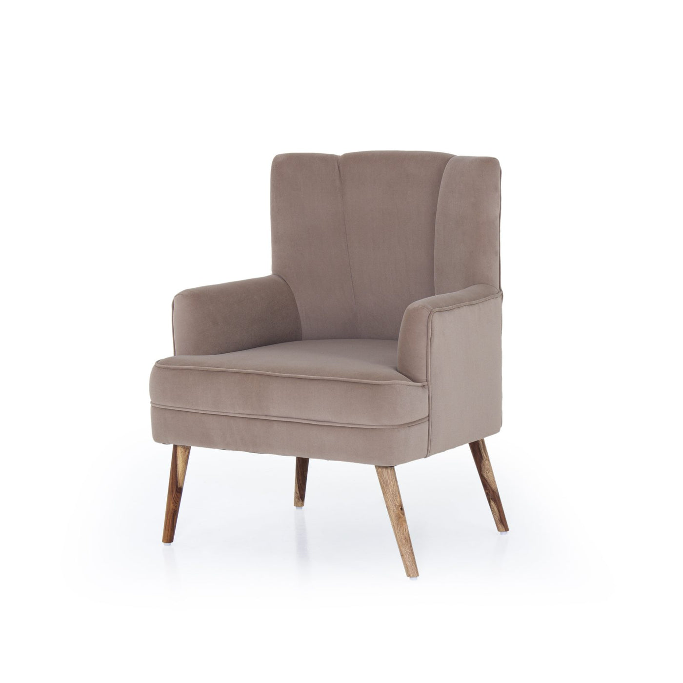Beige shell back armchair angled view