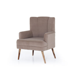 Beige shell back armchair angled view
