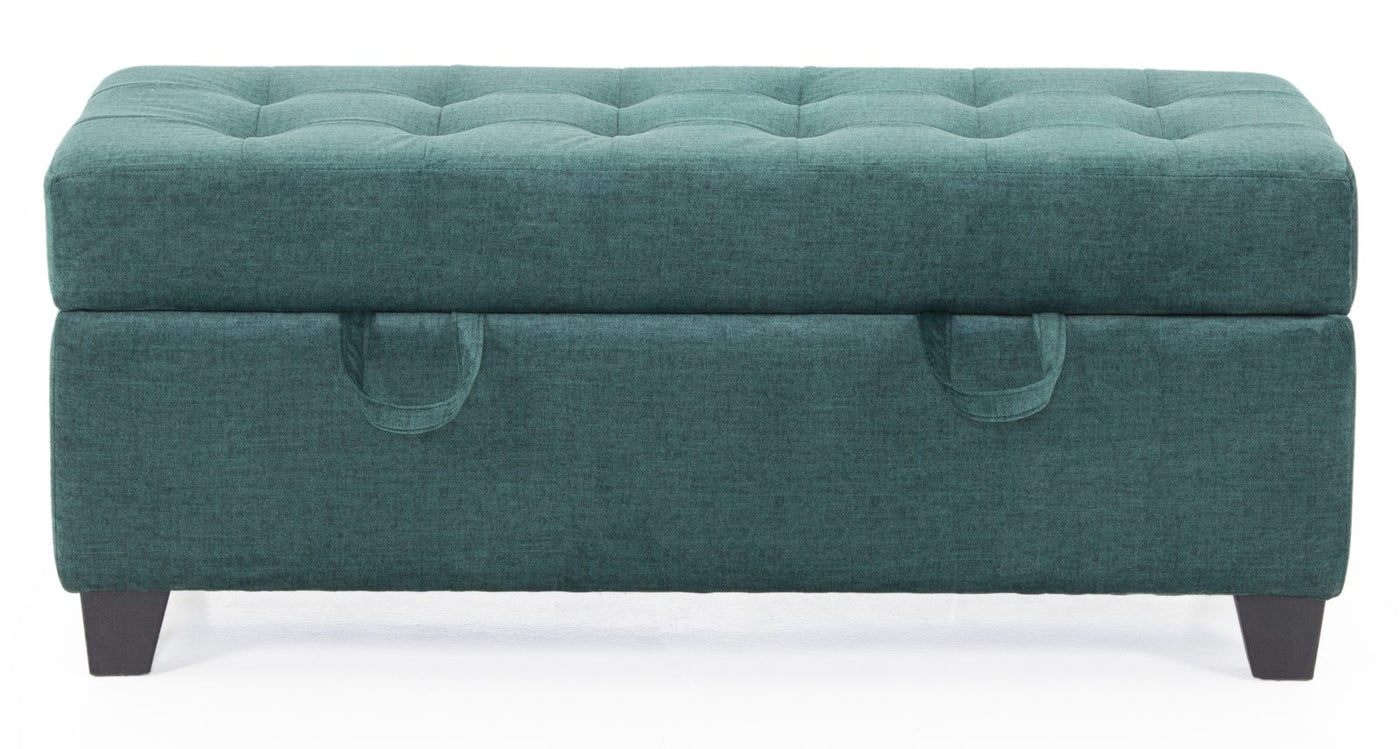 Teal green storage ottoman closed view