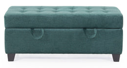 Teal green storage ottoman closed view