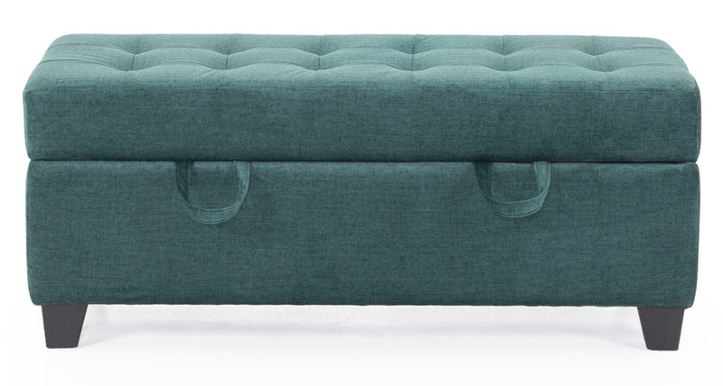 Teal green storage ottoman closed view
