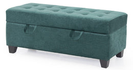 Teal green storage ottoman angled view
