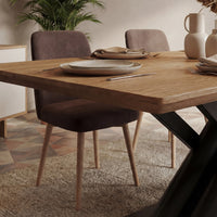 Premium Solid Wood Dining Table with Sculpted Hook-Style Metal Base
