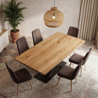 Premium Solid Wood Dining Table with Sculpted Hook-Style Metal Base