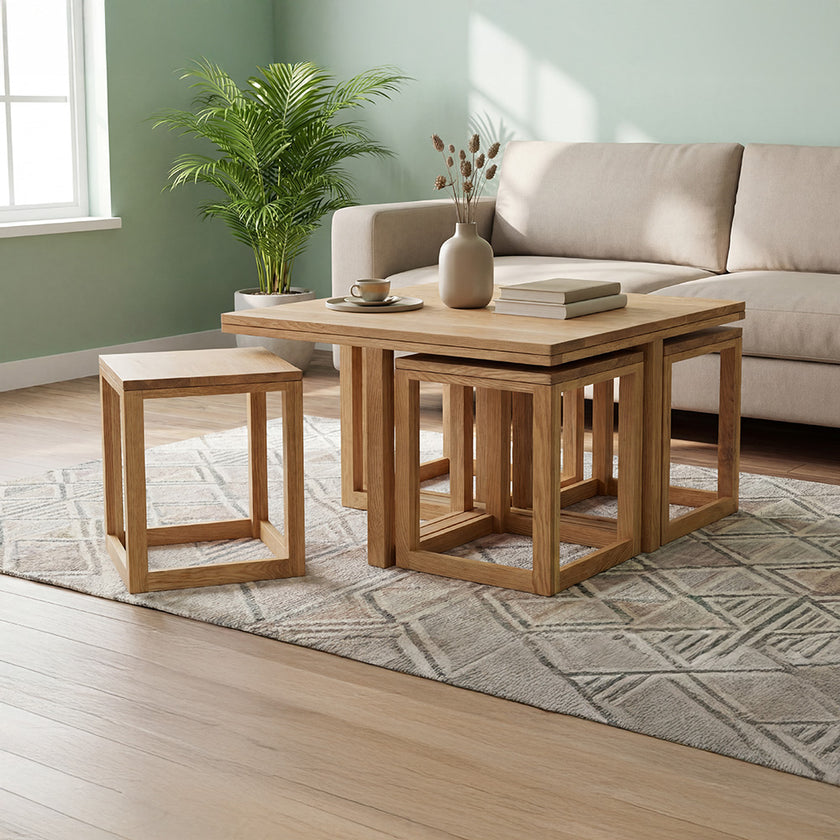 Smart Solid Wood Coffee Table with Integrated Seating Design