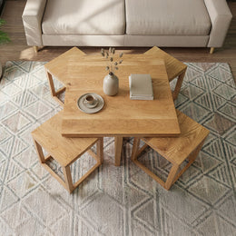 Smart Solid Wood Coffee Table with Integrated Seating Design