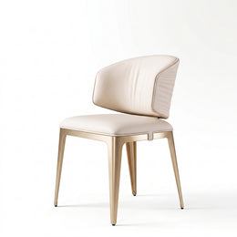 Cream leather dining chair with champagne gold legs on white background