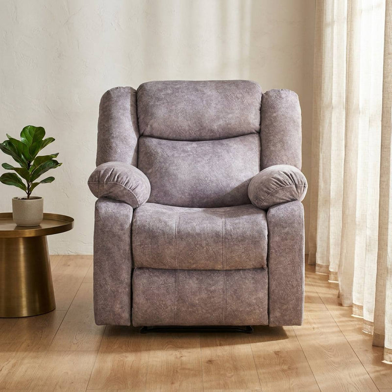 Light grey fabric recliner armchair in a living room
