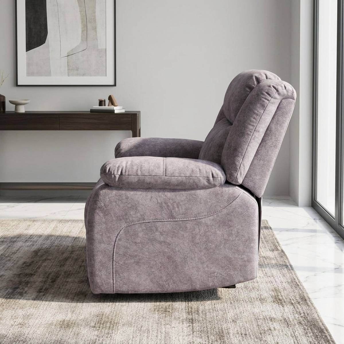 Light grey recliner armchair side view